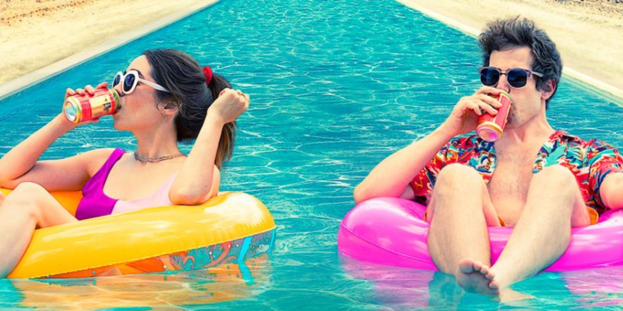 Nyles and Sarah floating in the pool