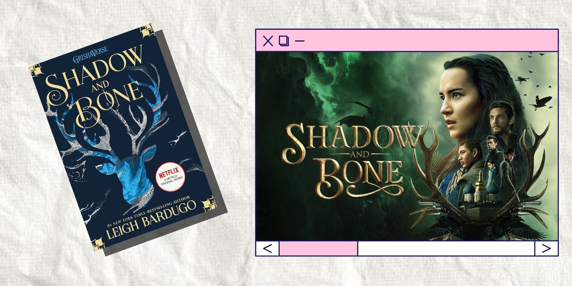 Shadow and Bone book placed next to a phone with the Netflix app