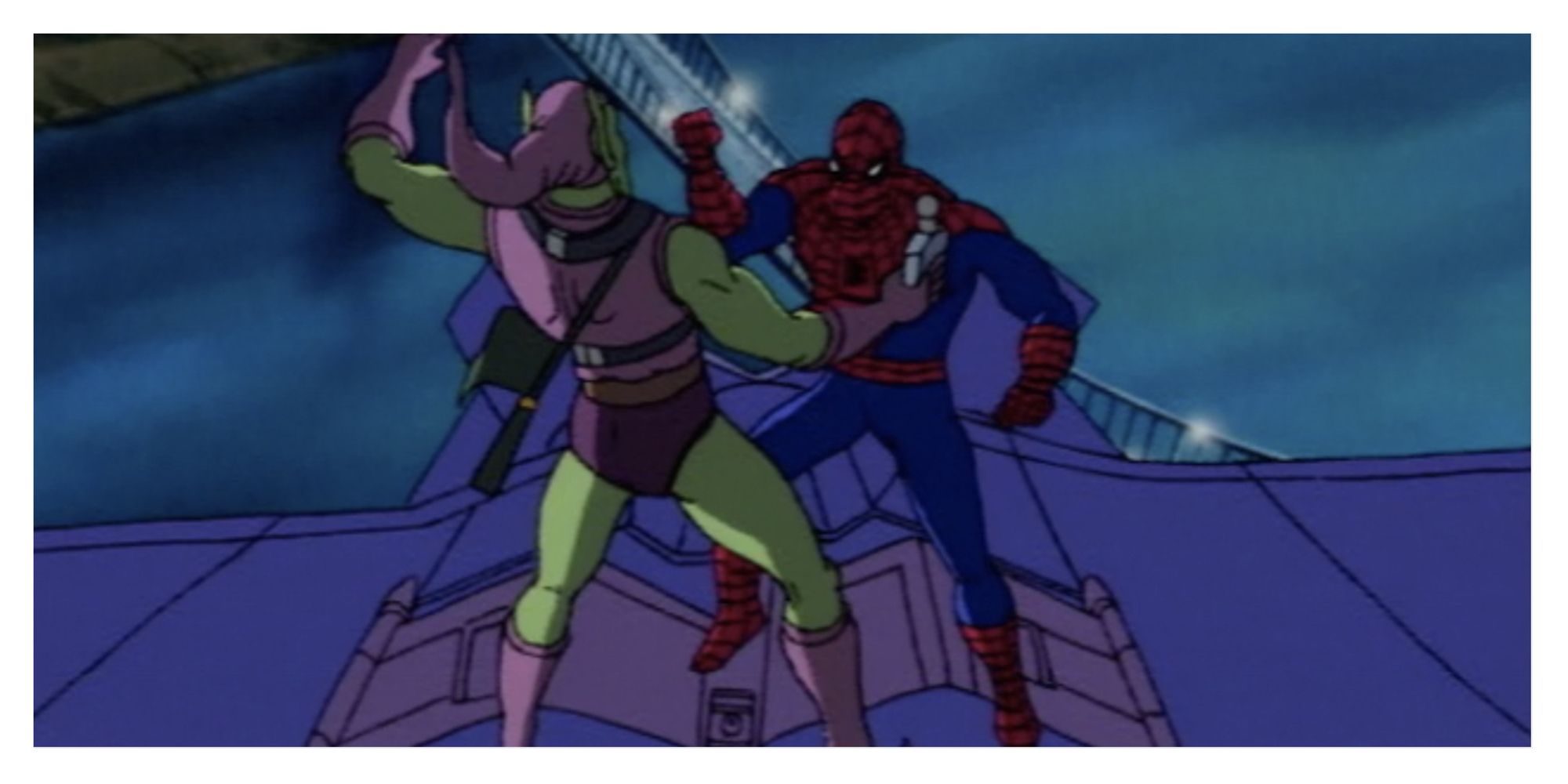 Spider-Man and Green Goblin trade punches