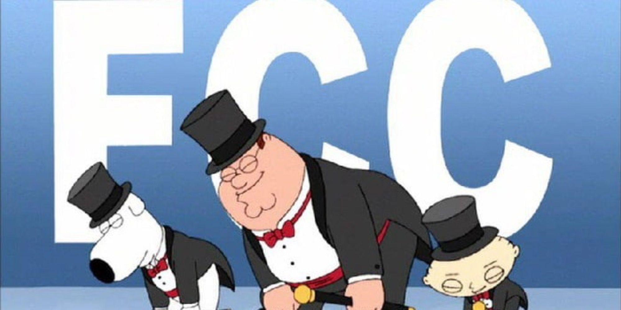 Brian, Peter, and Stewie in evening wear
