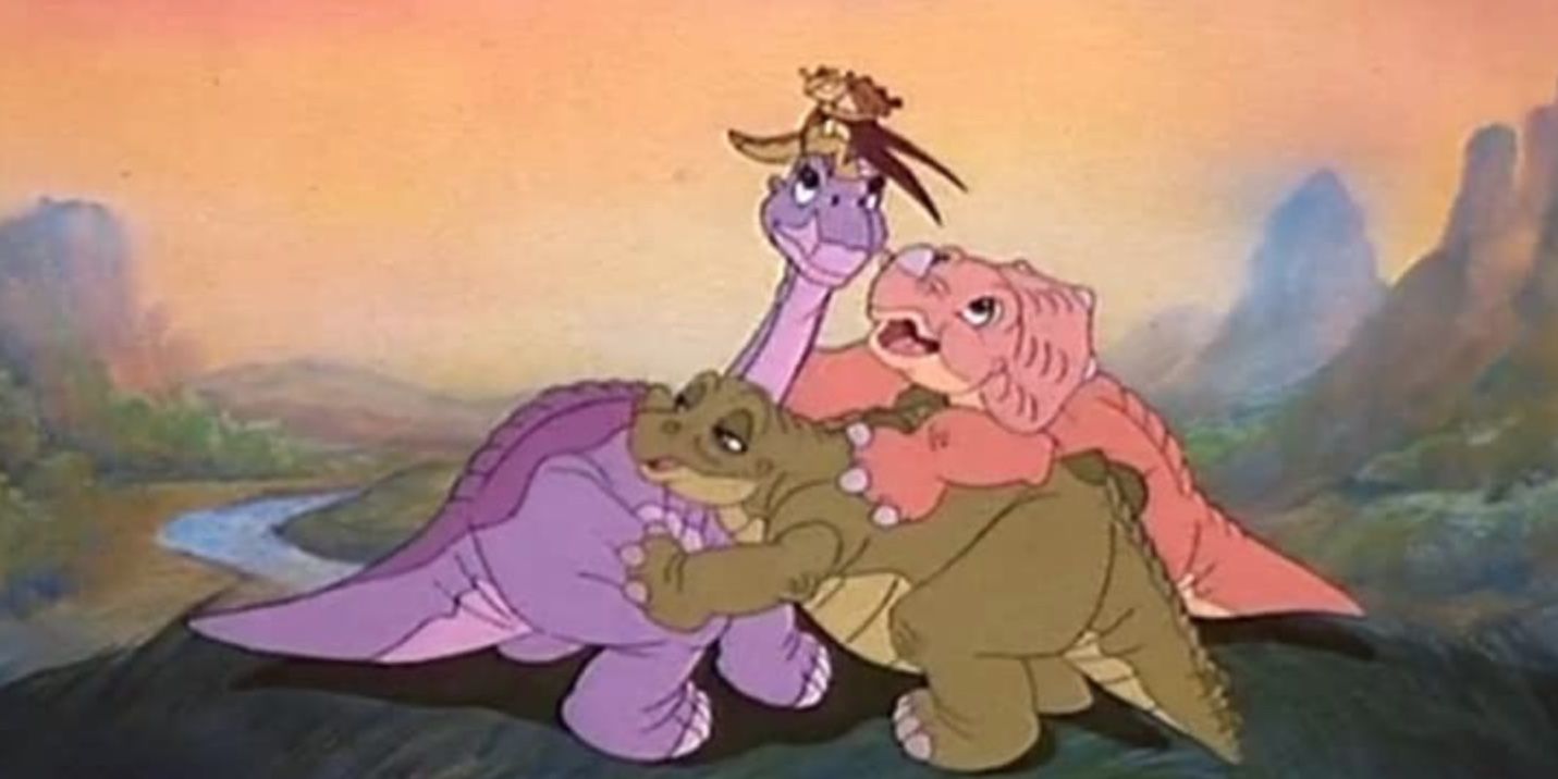 Gabriel Damon, Pat Hingle, Candace Hutson and Will Ryan in 'The Land Before Time'