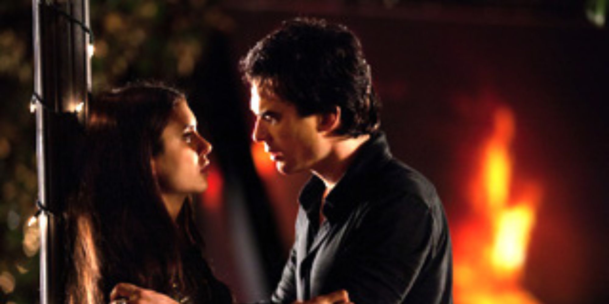 Damon and Elena from The Vampire Diaries standing together