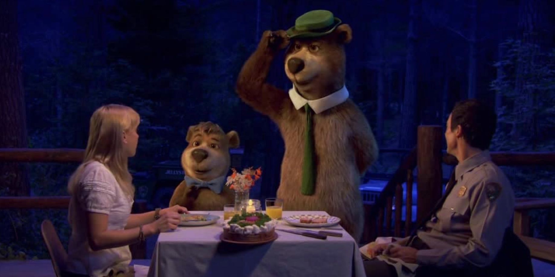 Tom Cavanagh, Anna Faris, Yogi Bear, and Boo-Boo in 'Yogi Bear'