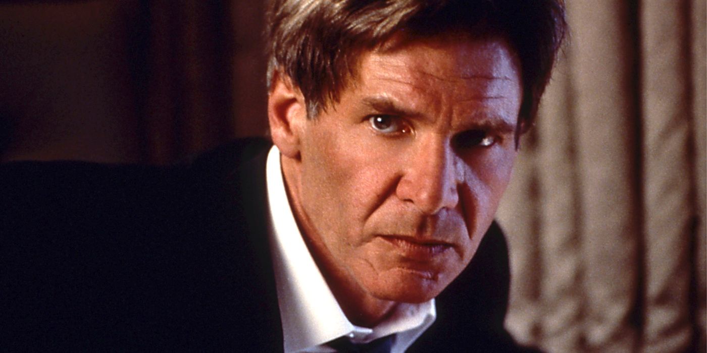 Harrison Ford staring intensely in 'Air Force One'