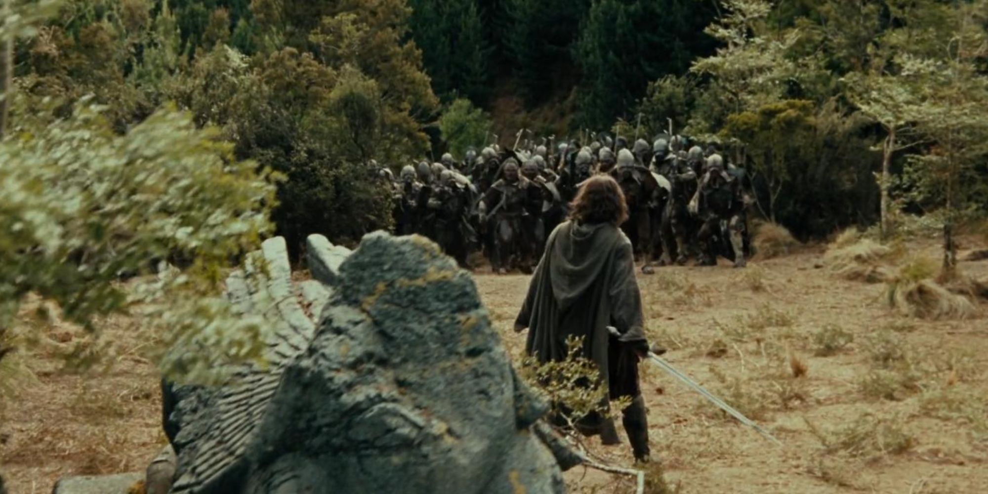 Aragorn (Viggo Mortensen) prepares to fight a small force of orcs