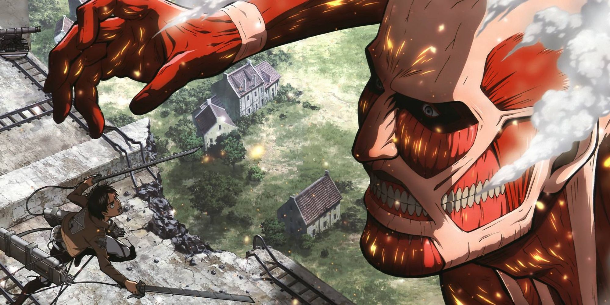 Eren fighting a Titan in Attack on Titan