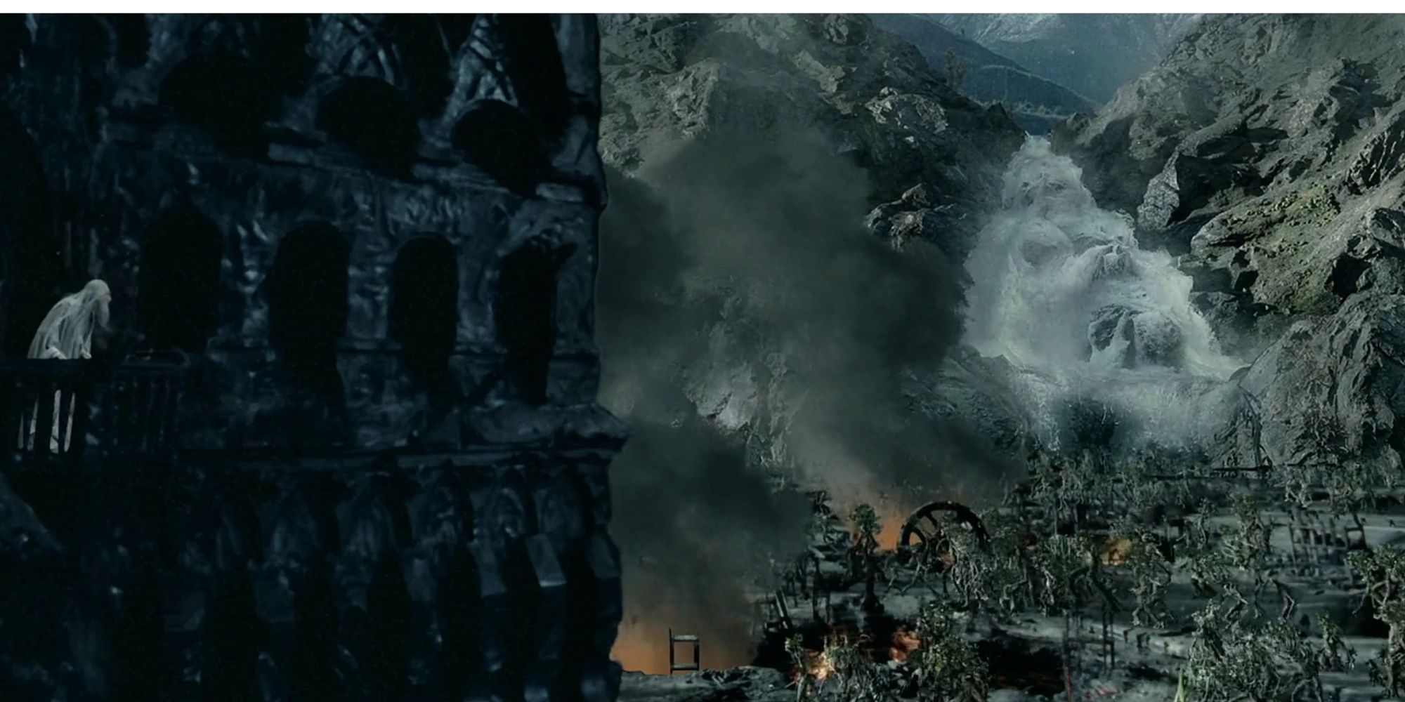 Saruman realizes he is doomed as ents surround his tower and his kingdom is flooded