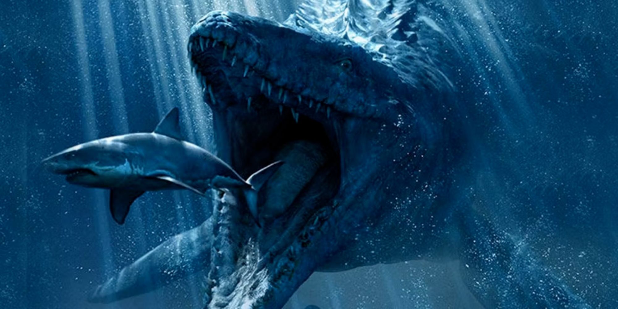 The Mosasaurus eating a shark.