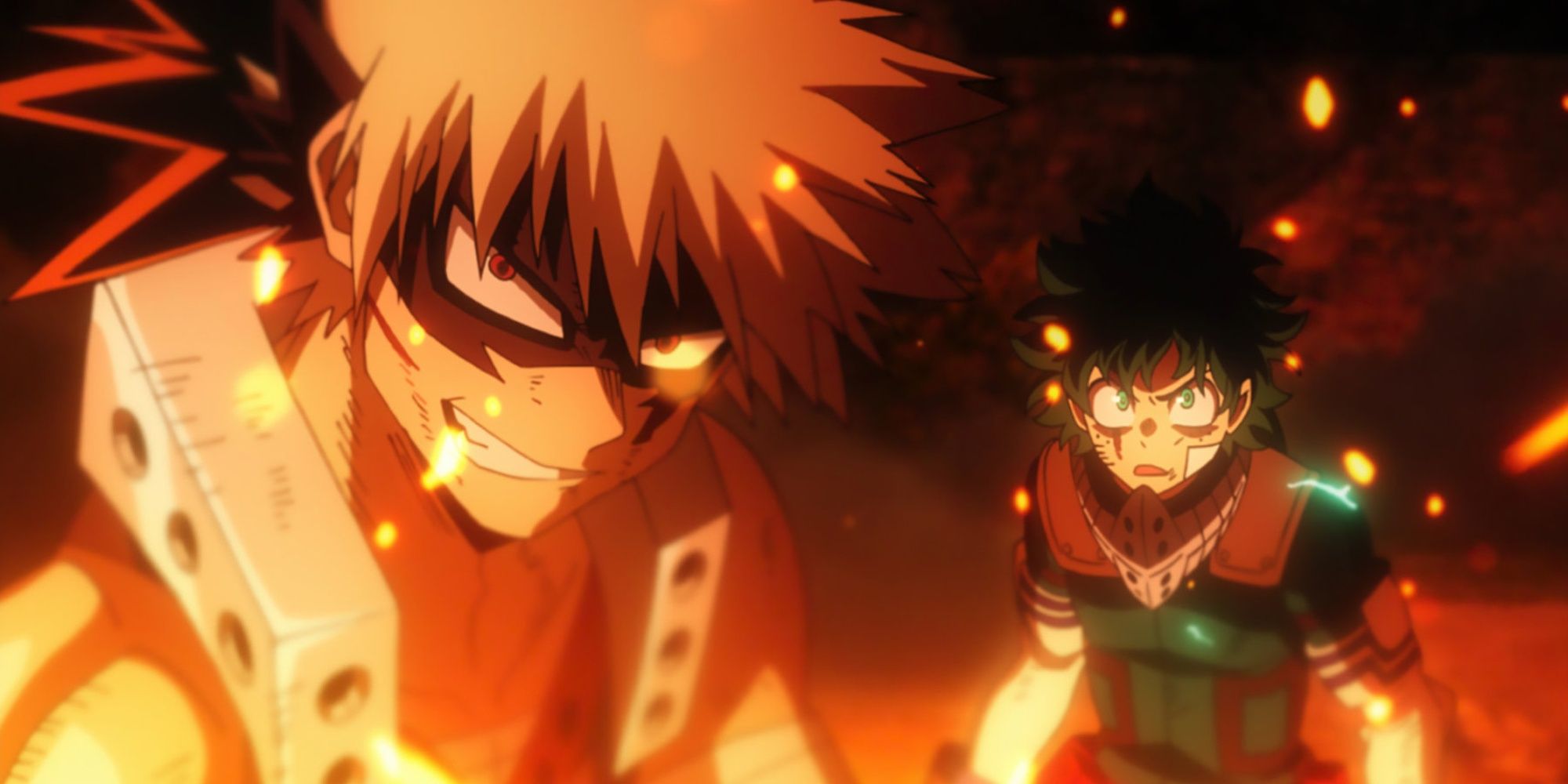 Deku and Bakugo during the climactic battle of Heroes Rising.