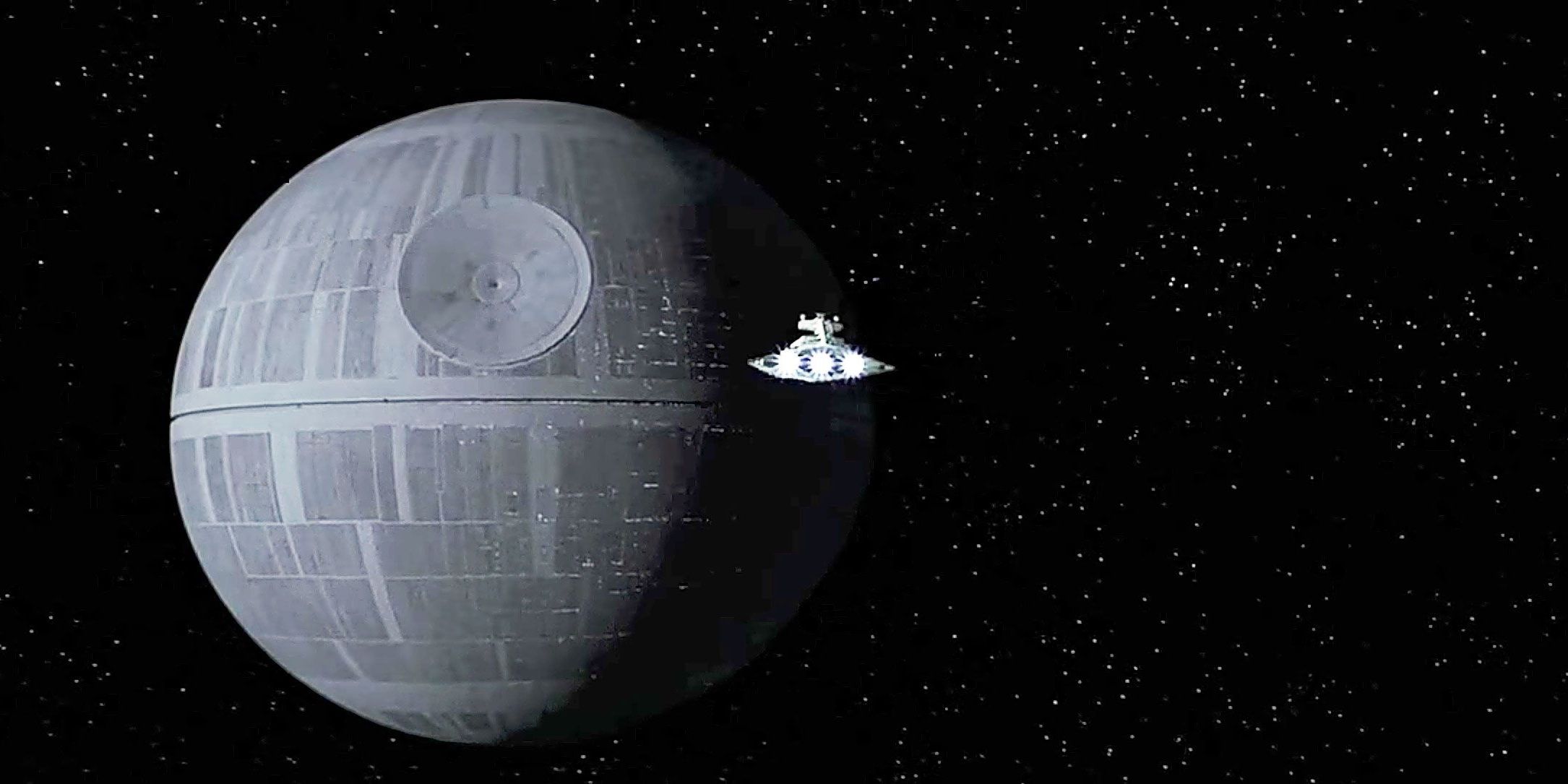 The Death Star in space approaches a small ship