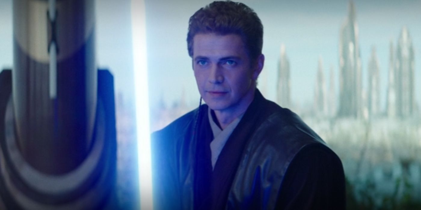 Anakin Skywalker, played by actor Hayden Christensen, prepares his lightsaber in Star Wars' Obi-Wan Kenobi.