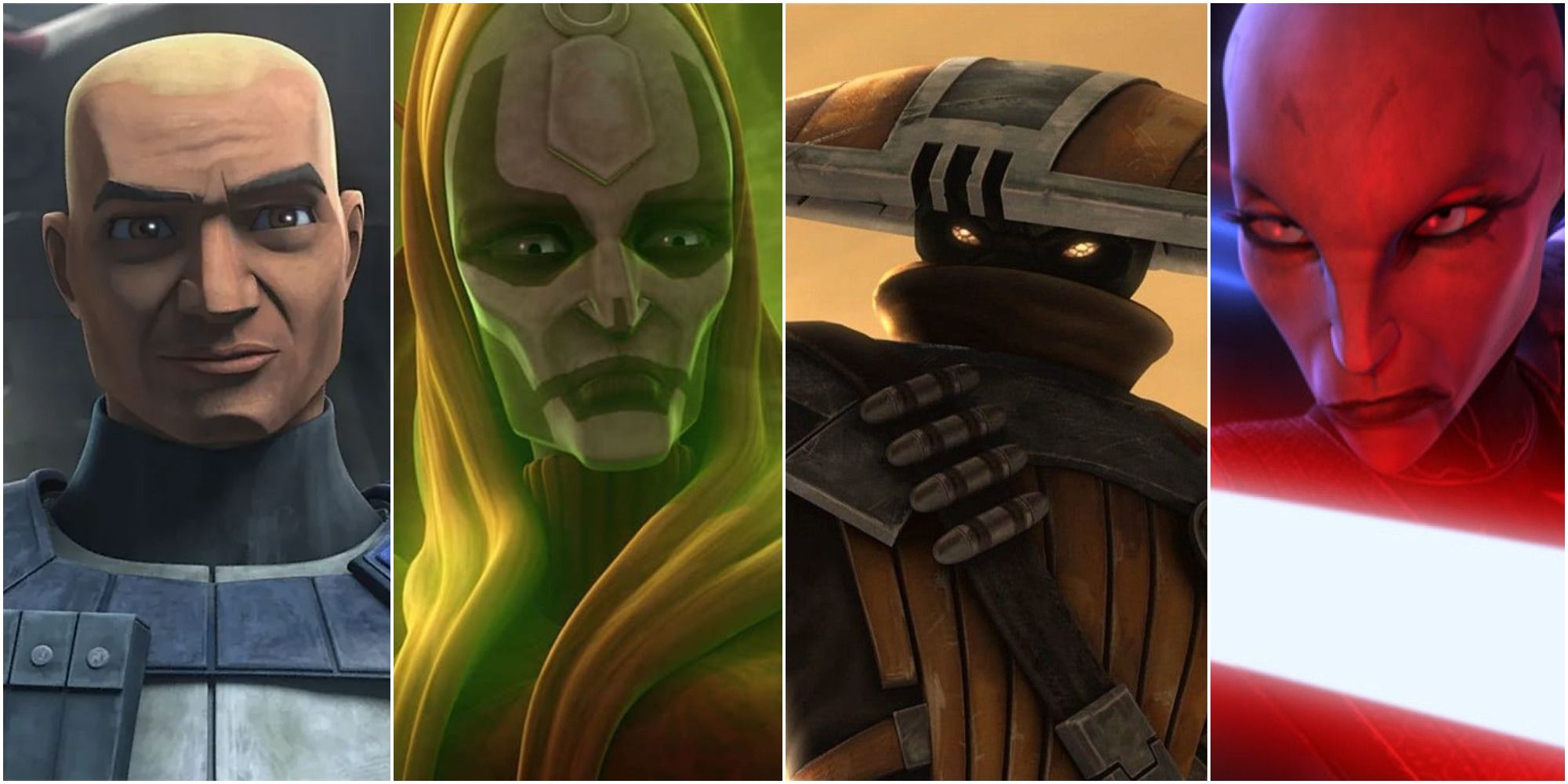 Captain Rex, Mother Talzin, Embo and Ventress horizontal collage
