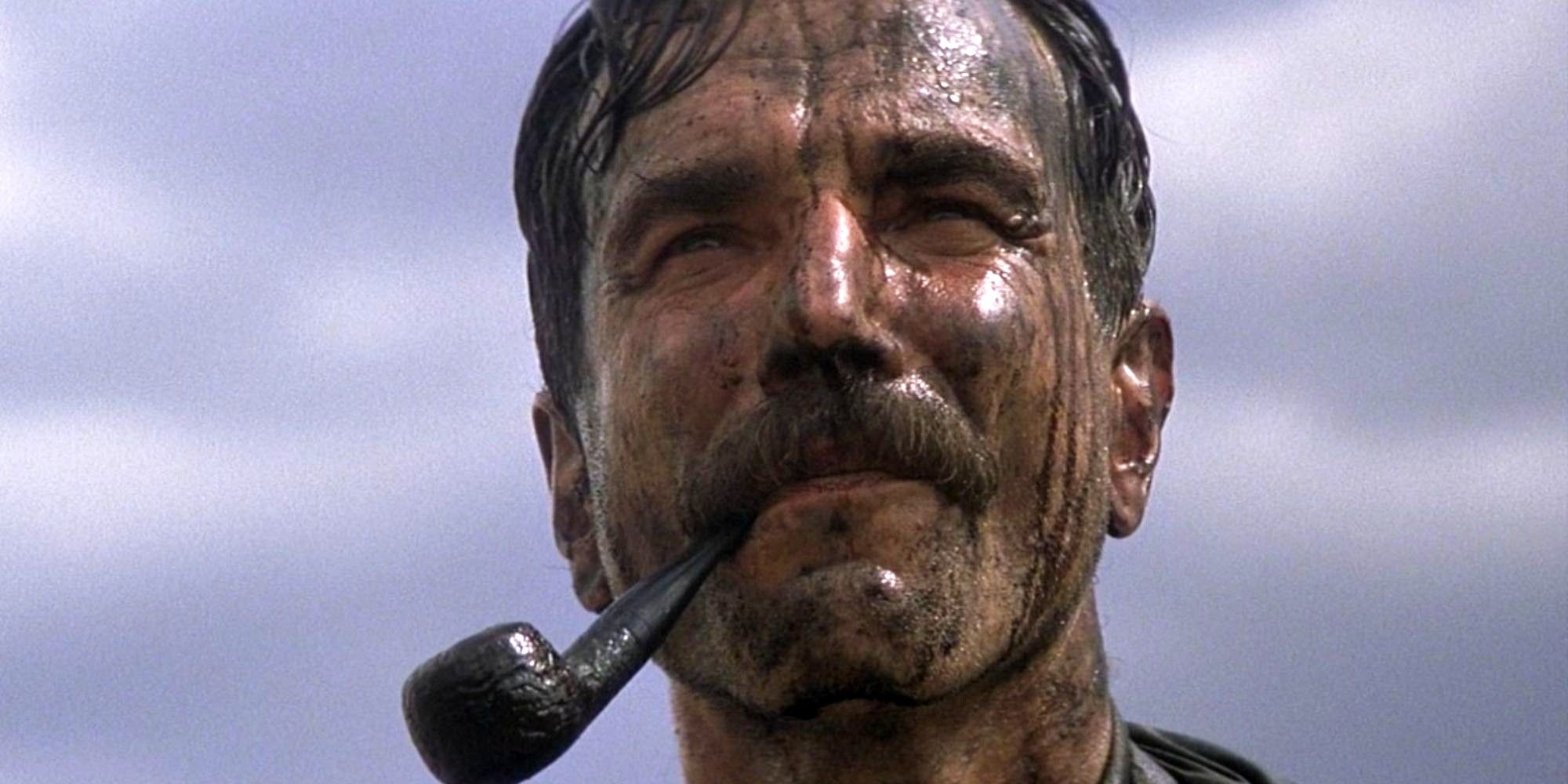 Daniel Plainview with his face covered in oil in There Will Be Blood (2007)