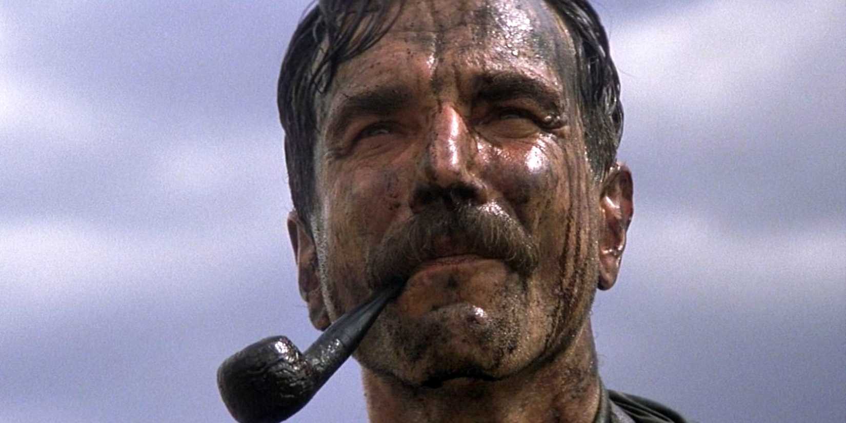 Daniel Plainview with his face covered in oil in There Will Be Blood (2007)