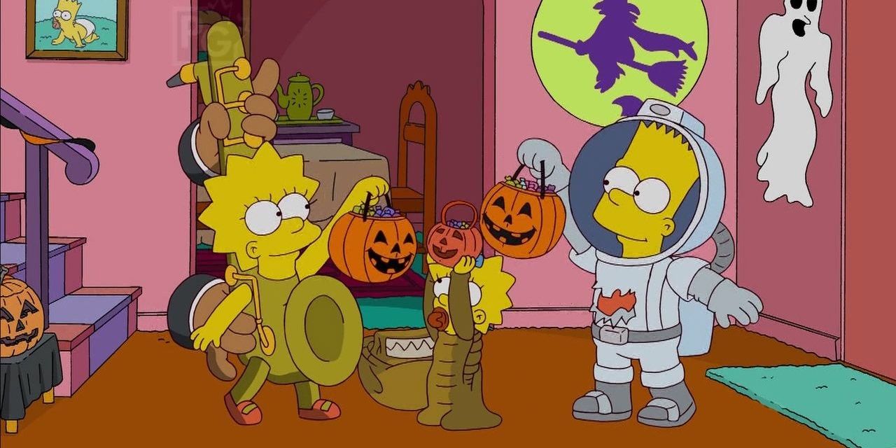 the simpsons, worst 11 treehouse of horror segments, bart, lisa, maggie halloween costumes, aliens