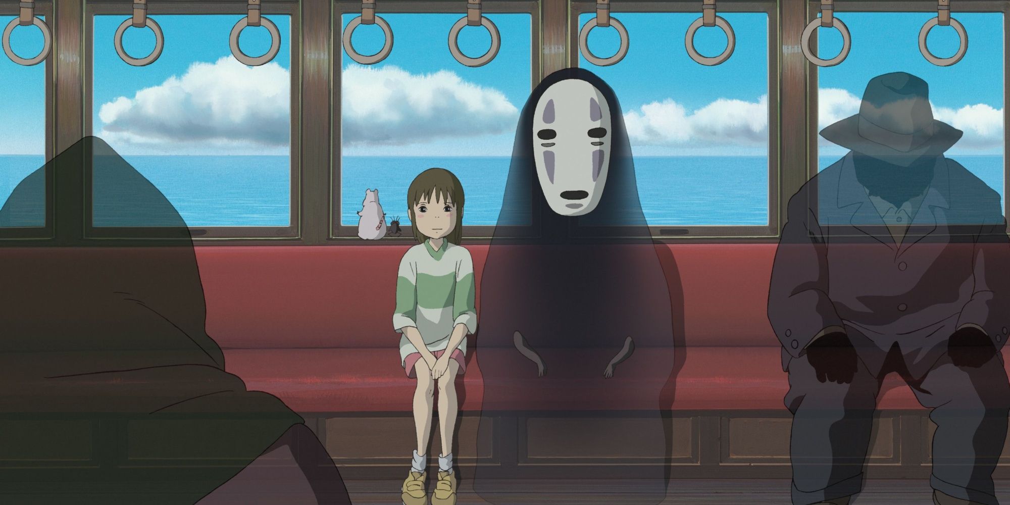 Chihiro and No-Face on the train.