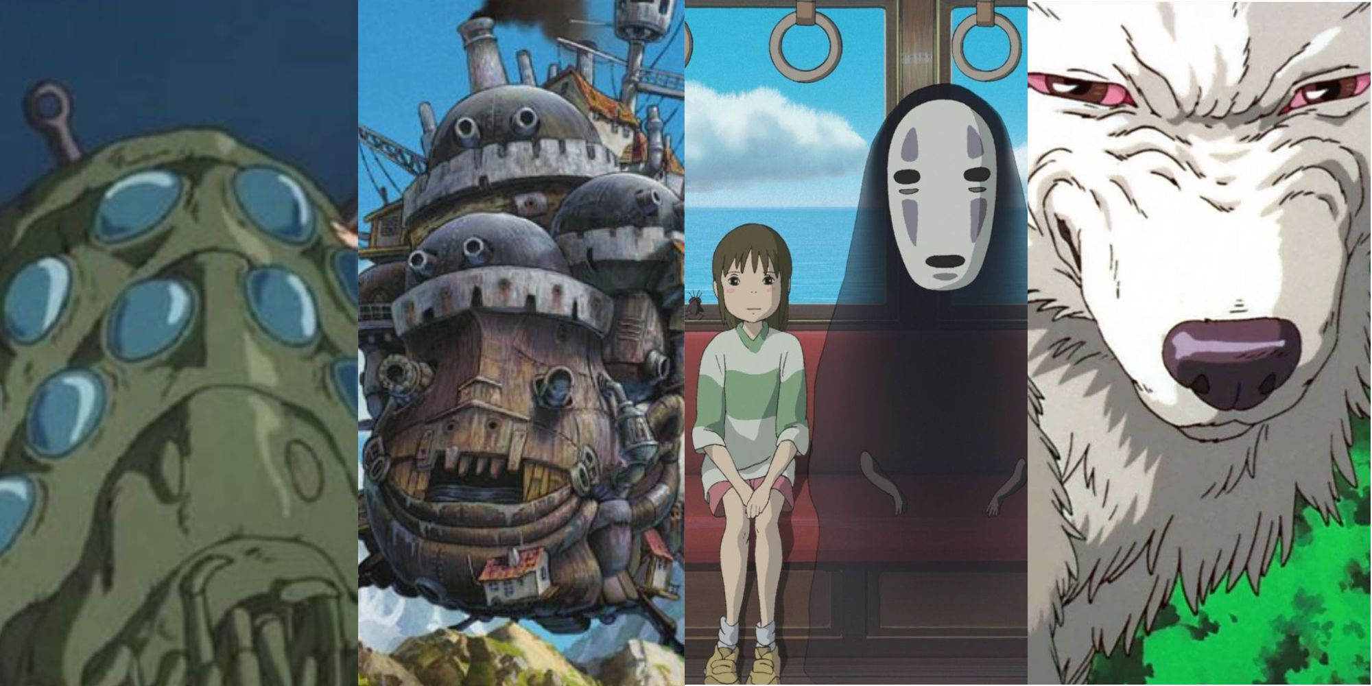 Collection of four Studio Ghibli movies; Nausicaa of the Valley of the Wind, Howl's Moving Castle, Spirited Away, and Princess Mononoke.