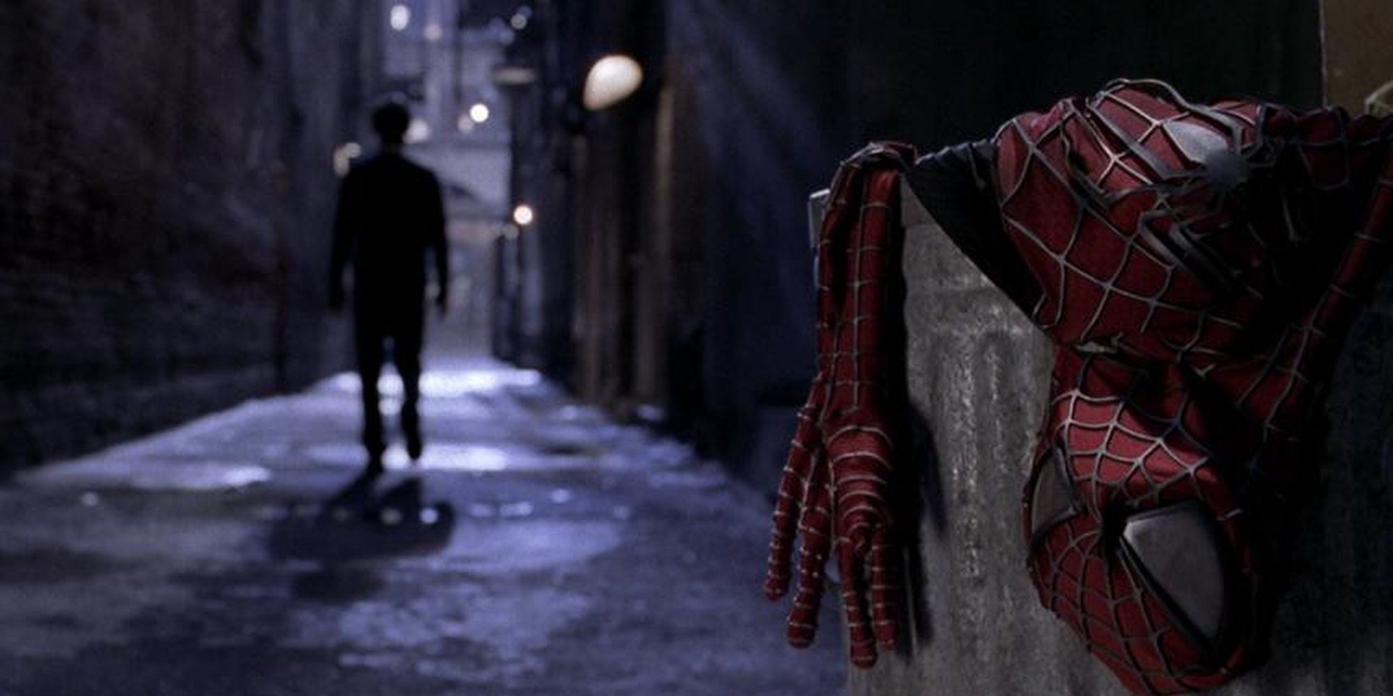 Peter walking away from his discarded costume
