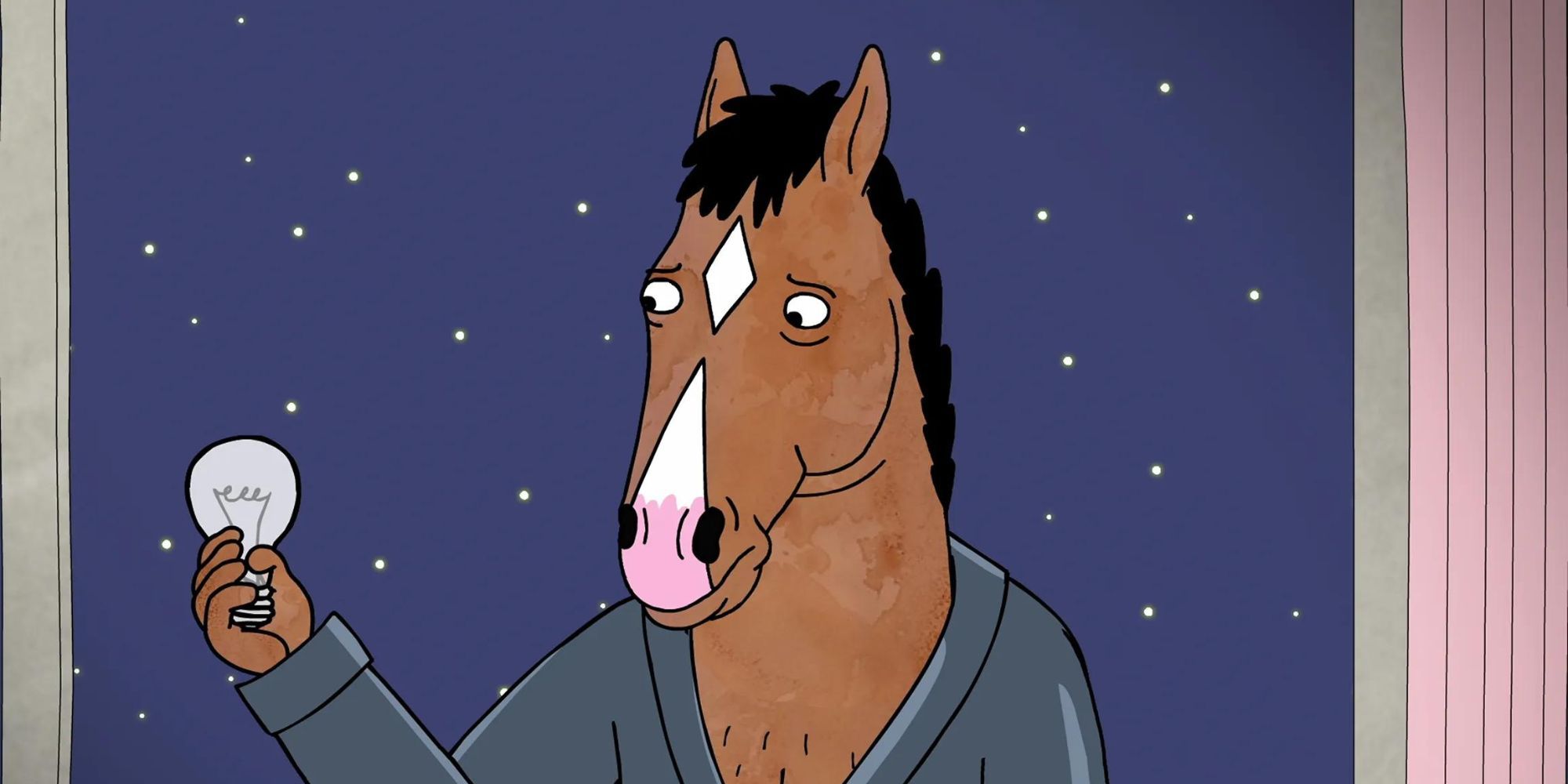 BoJack Horseman from BoJack Horseman staring at a light bulb