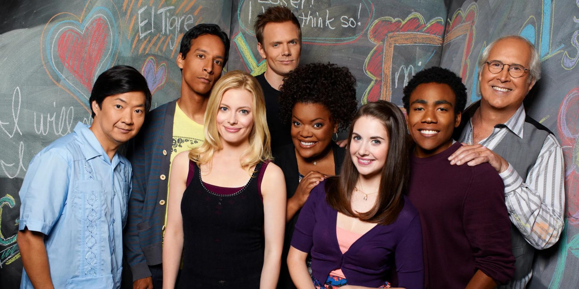 The cast of Community standing together