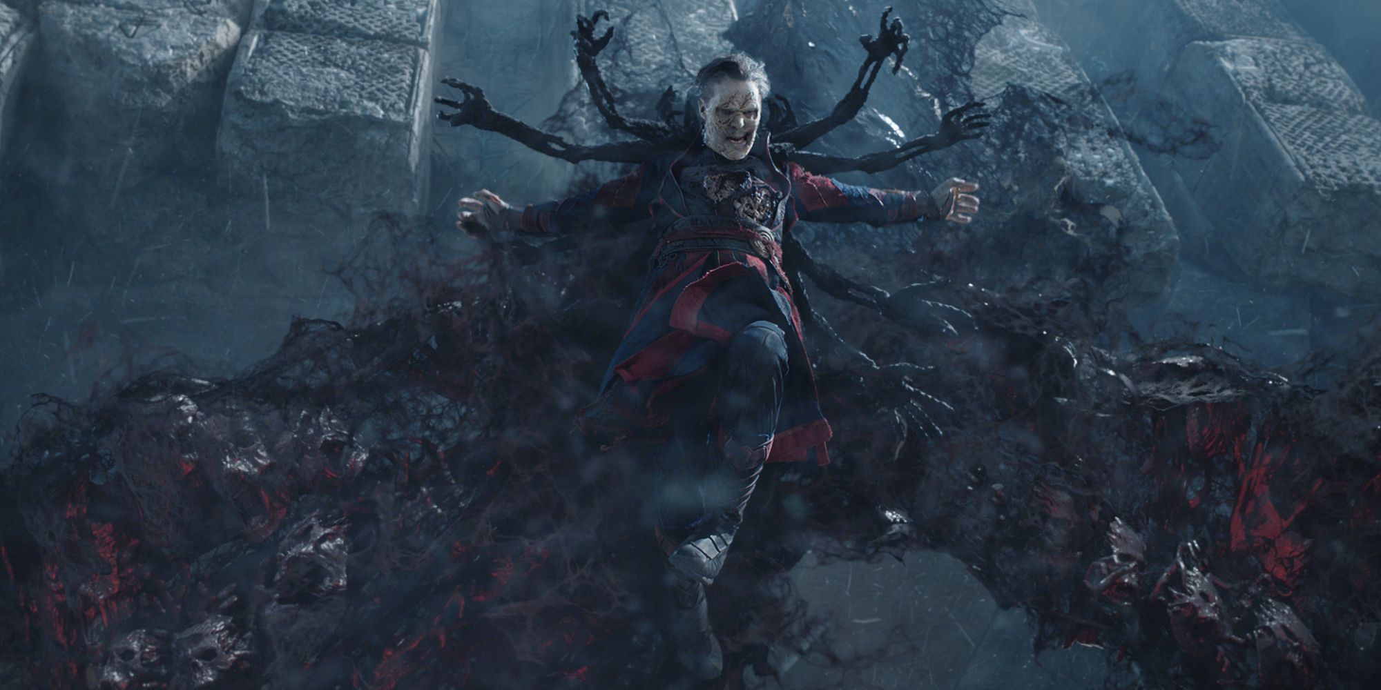 Doctor Strange possesses the dead in the Multiverse of Madness to fight the Scarlet Witch.