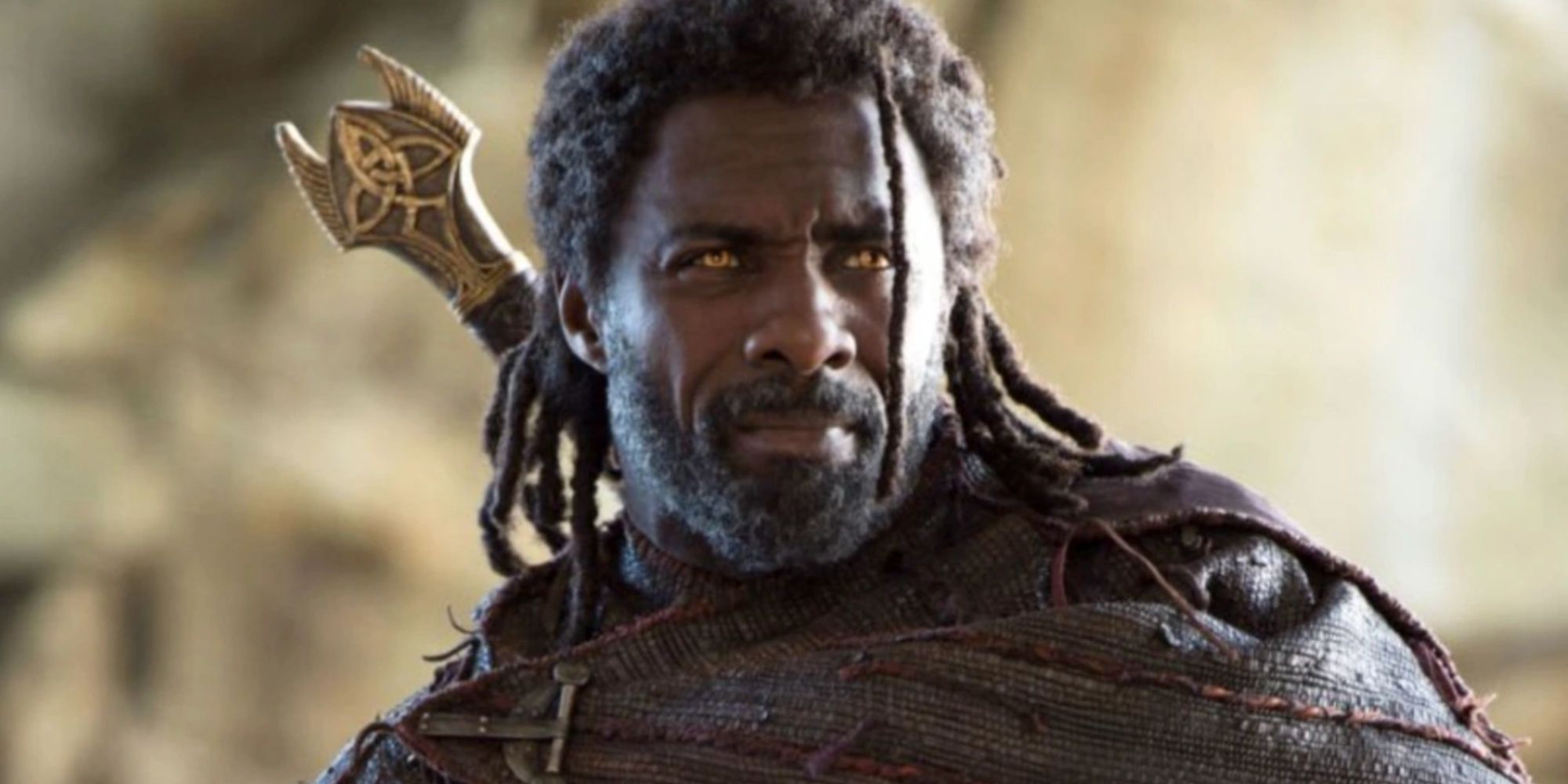 Idris Elba as Heimdall staring off to the side 