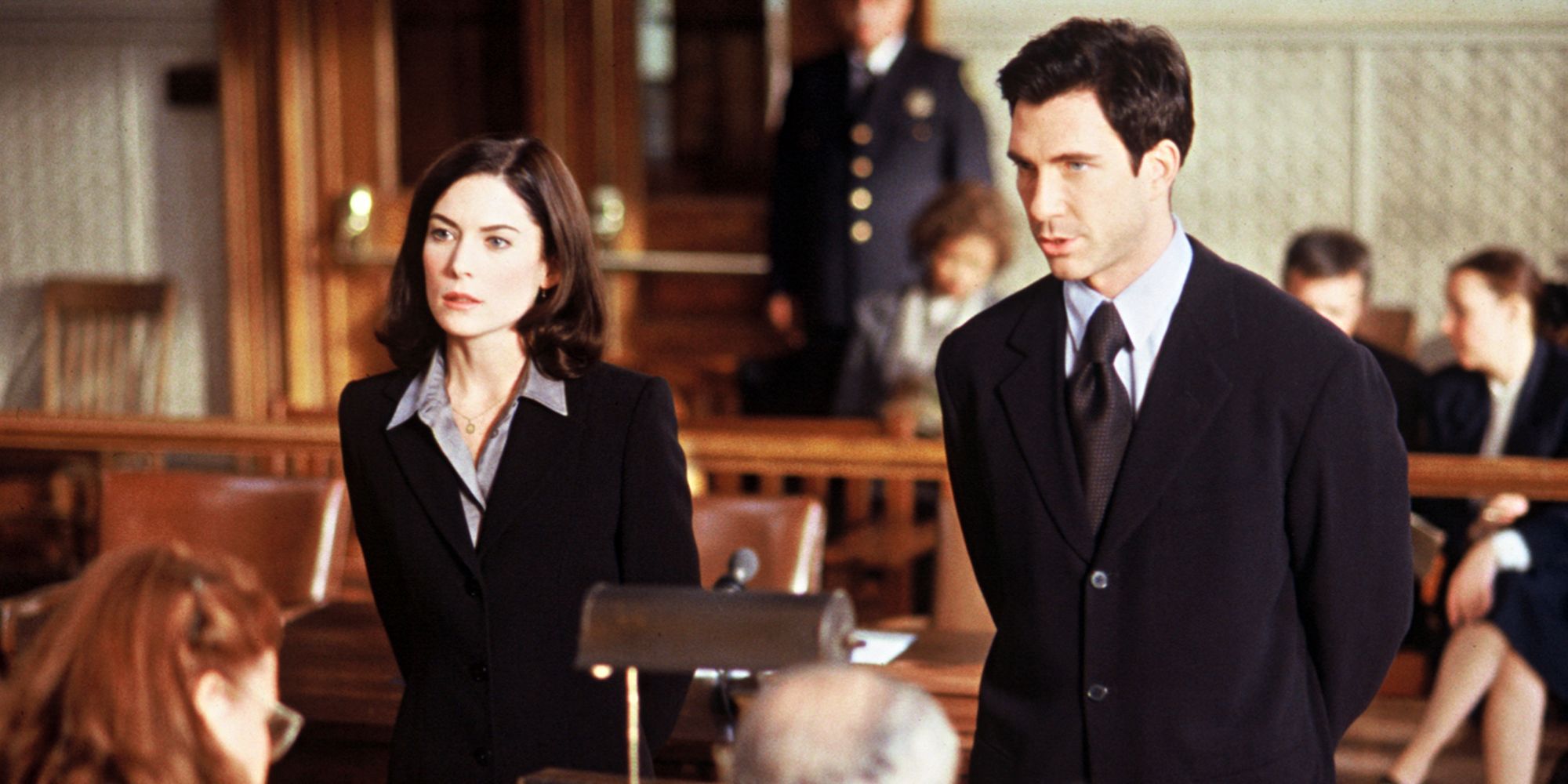 two lawyers standing up in a courtroom