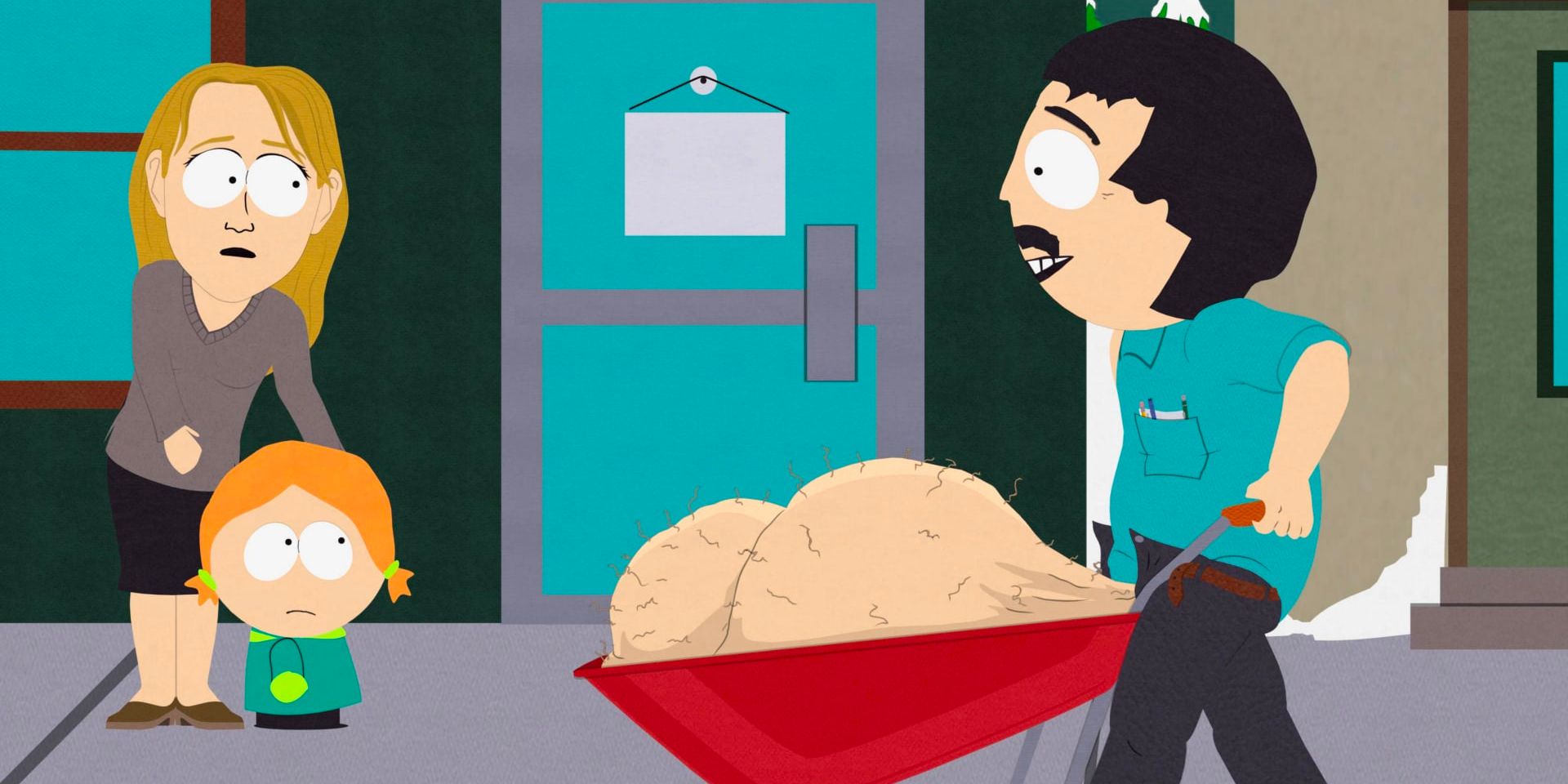 Randy Marsh hauls his testicles down the street in 'South Park' Season 14, Episode 3 "Medicinal Fried Chicken" (2010)