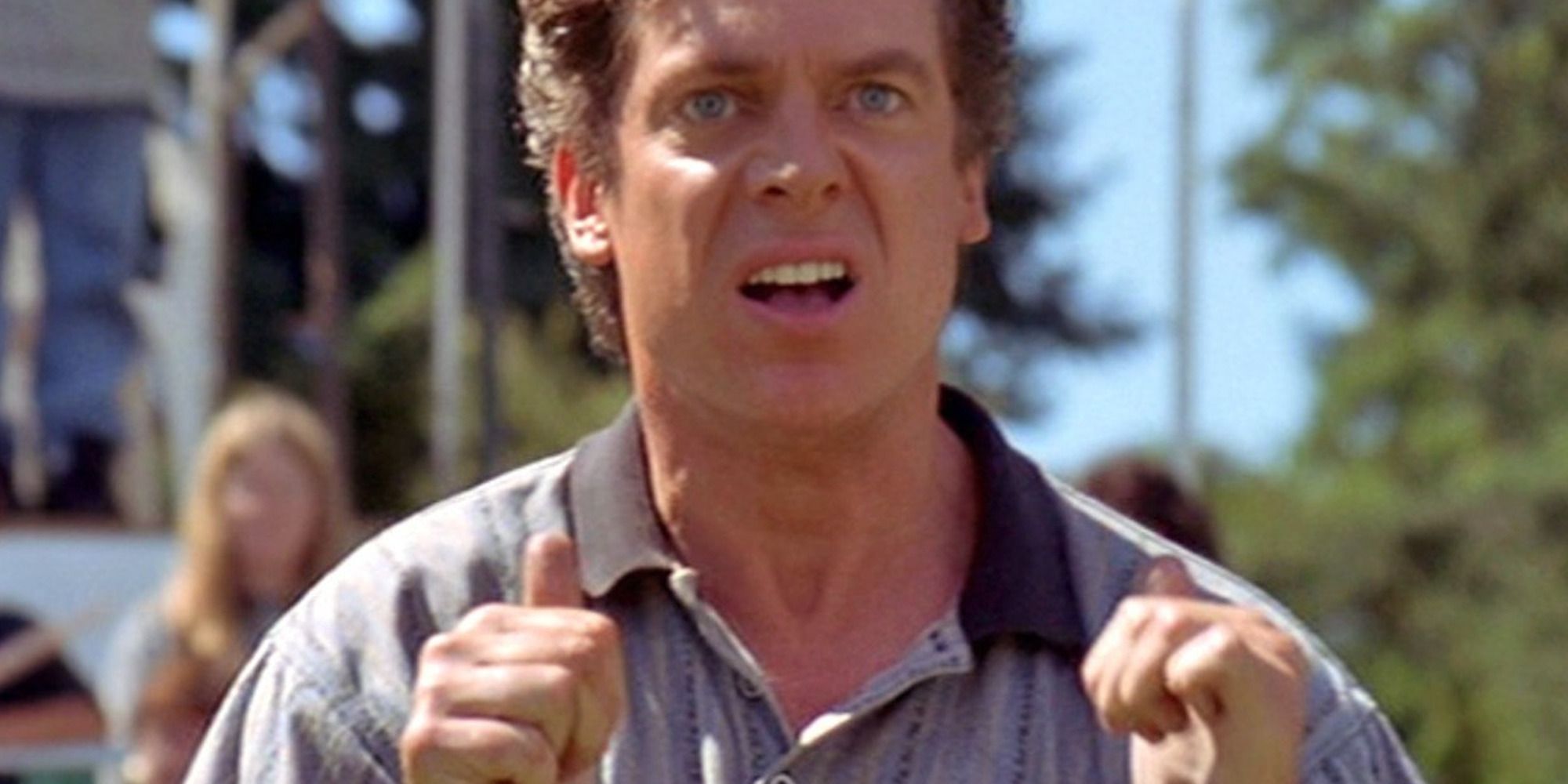 Shooter McGavin from Happy Gilmore pointing at himself