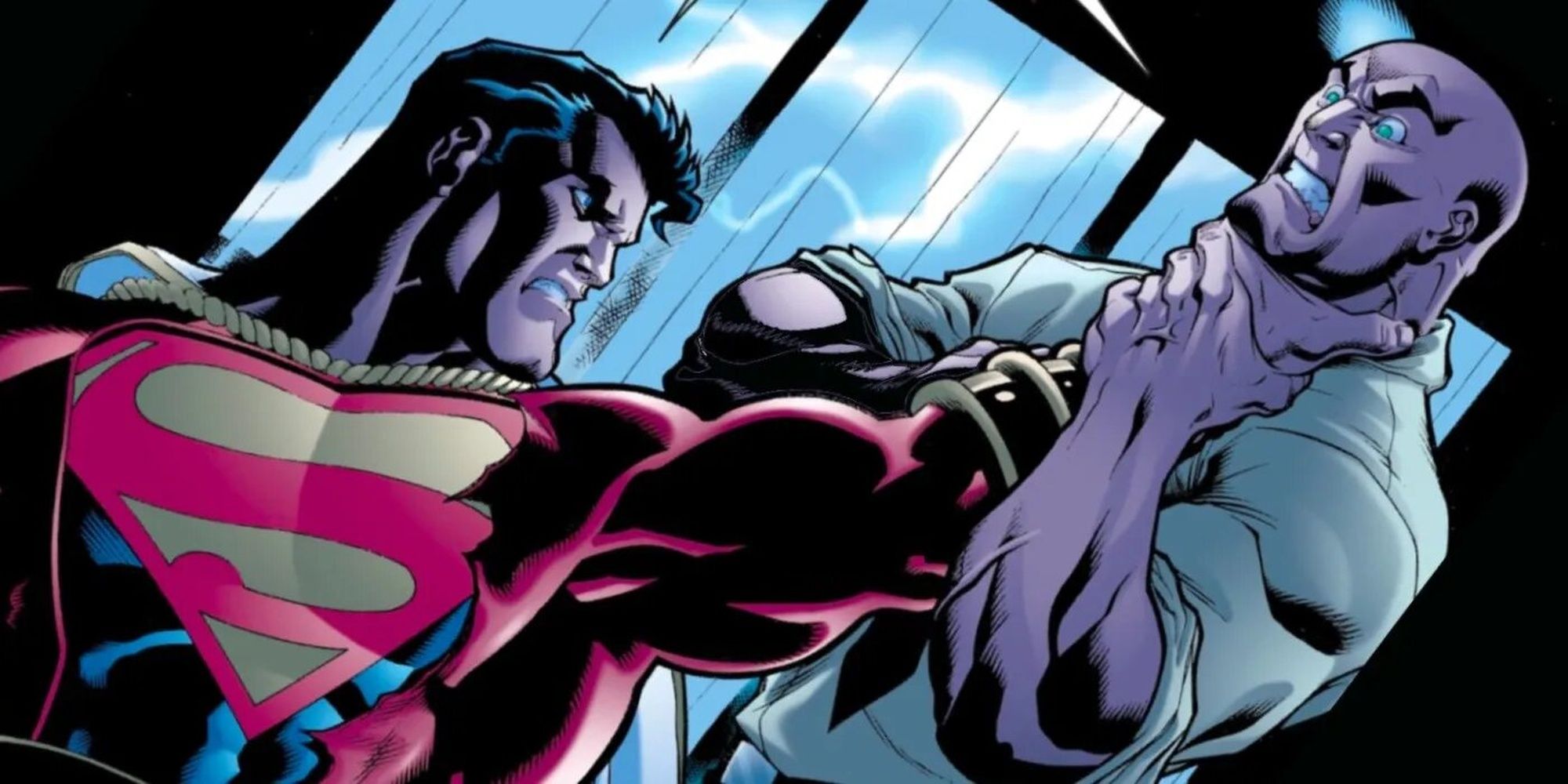 Superman holding Luthor by the neck
