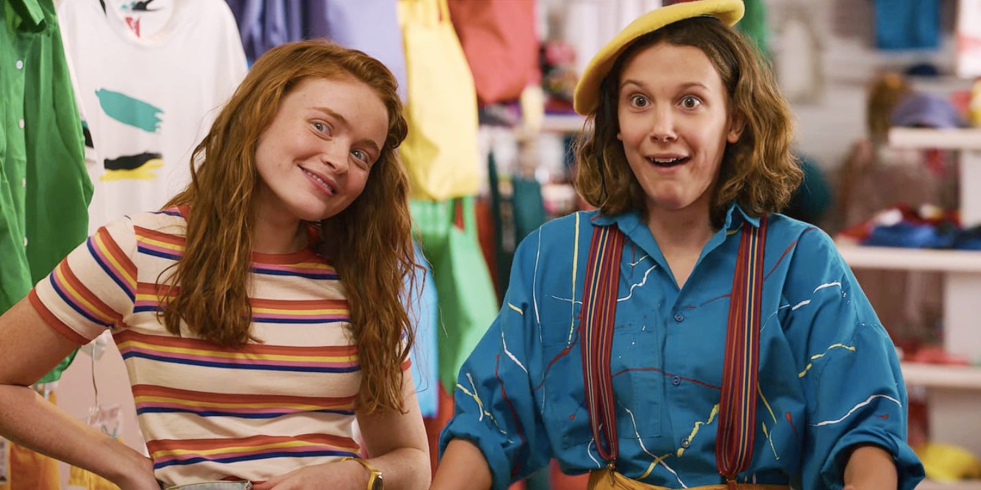 Sadie Sink and Millie Bobby Brown as Max and Eleven in Stanger Things