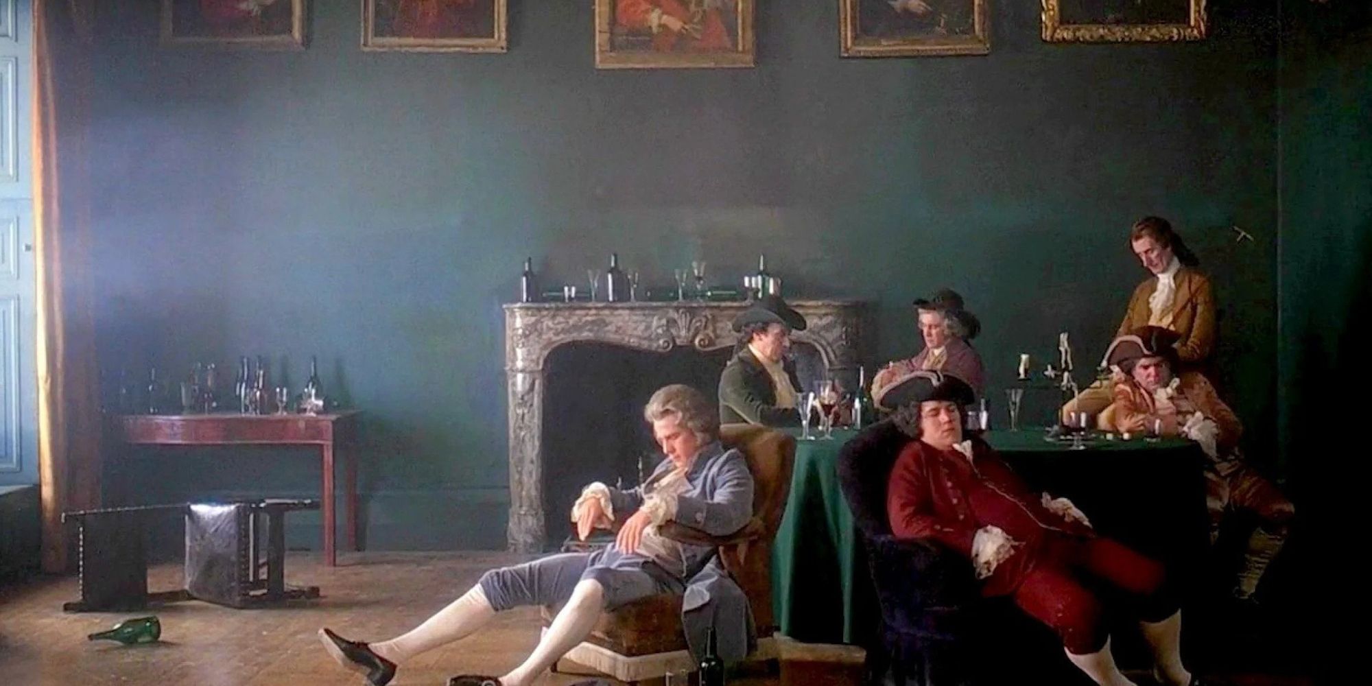 Men sitting at the table in a beautiful room in Barry Lyndon.