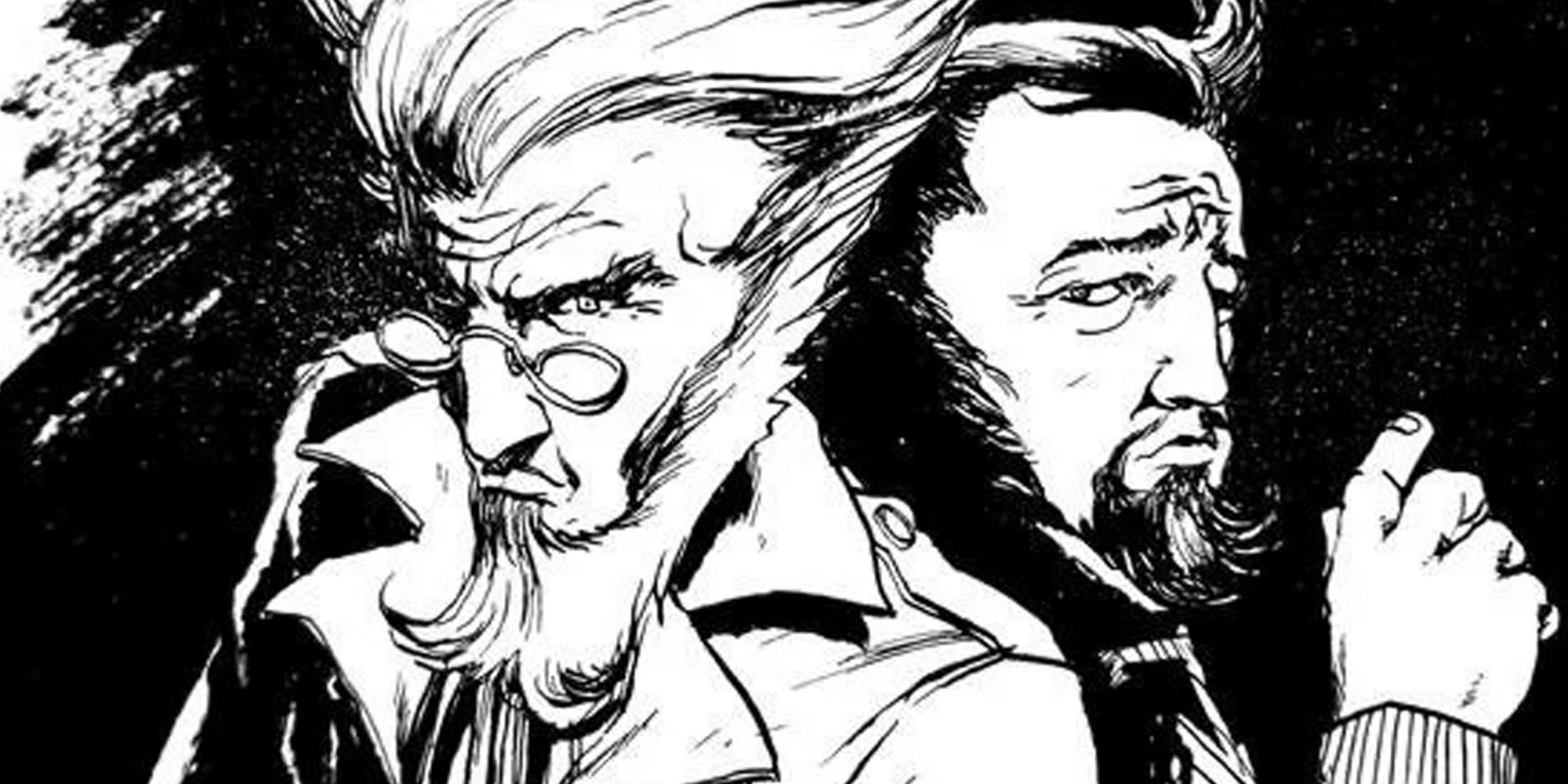 Cain and Abel from 'The Sandman' comics in black and white