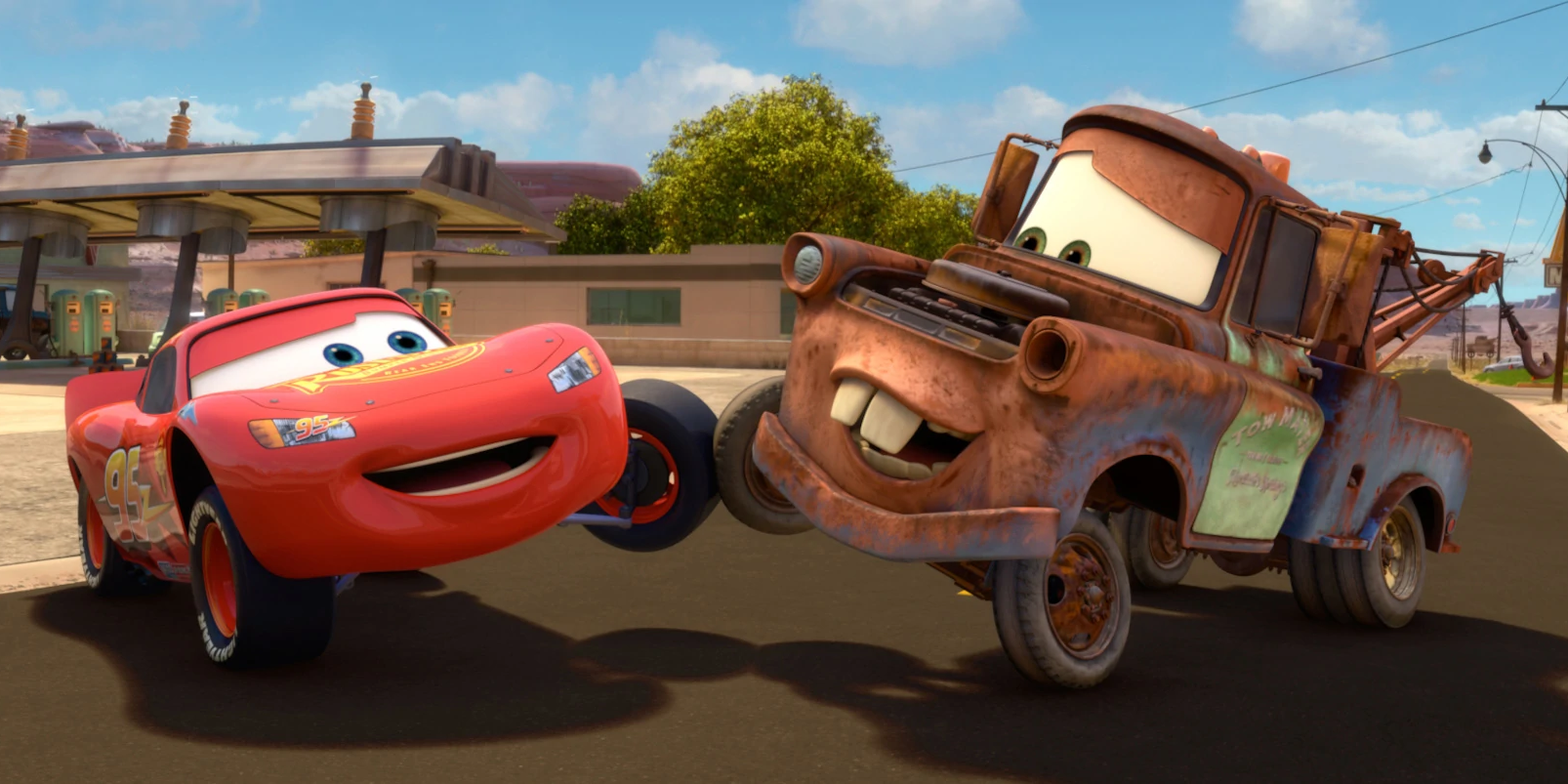 Lightning McQueen and Mater bumping wheels in Cars
