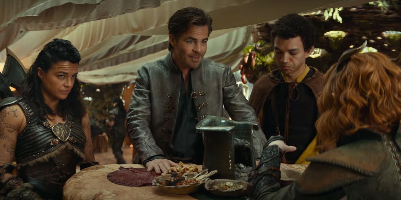 Michelle Rodriguez, Chris Pine, dan Justice Smith dalam 'Dungeons & Dragons: Honor Among Thieves'