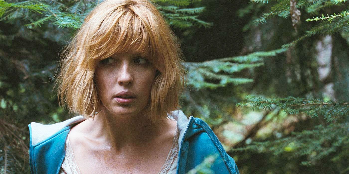 Kelly Reilly as Jenny looking horrified in Eden Lake 