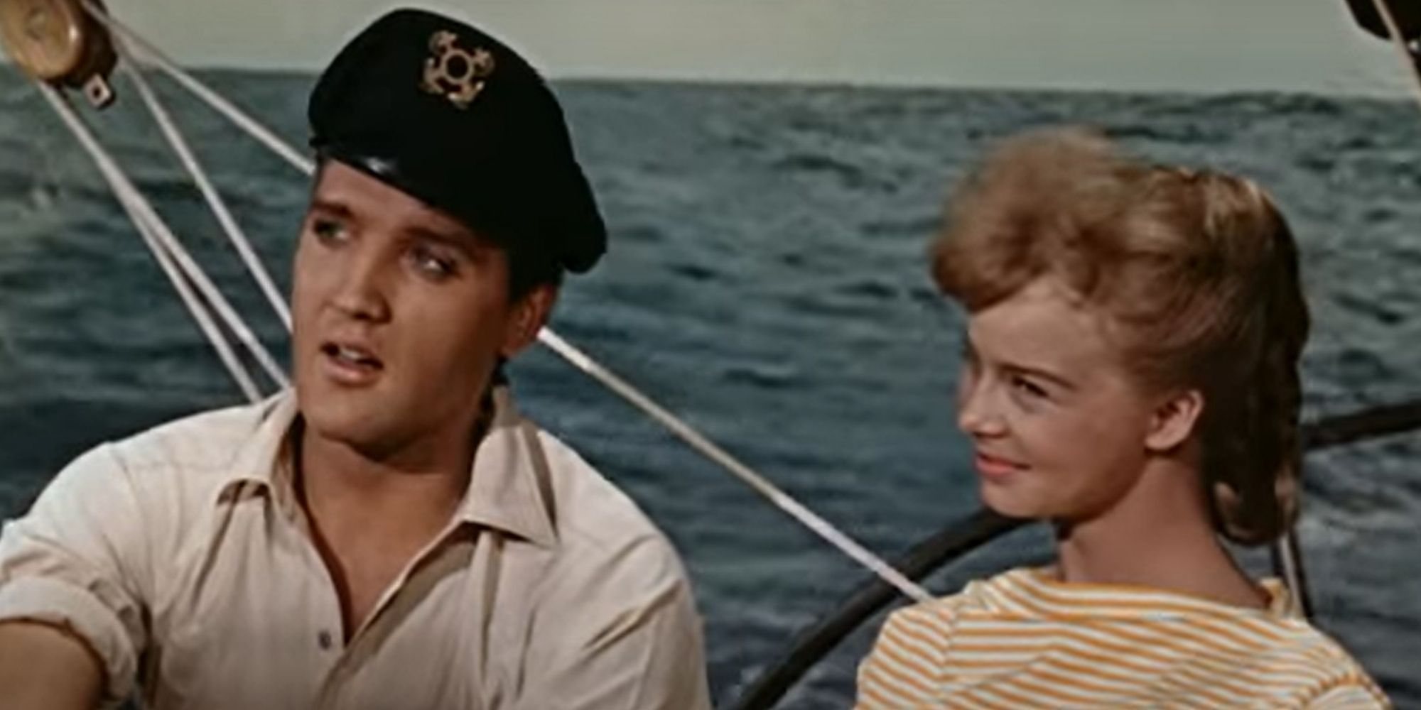 Elvis (as Ross) and his lover take a romantic boat ride in "Girls! Girls! Girls!"
