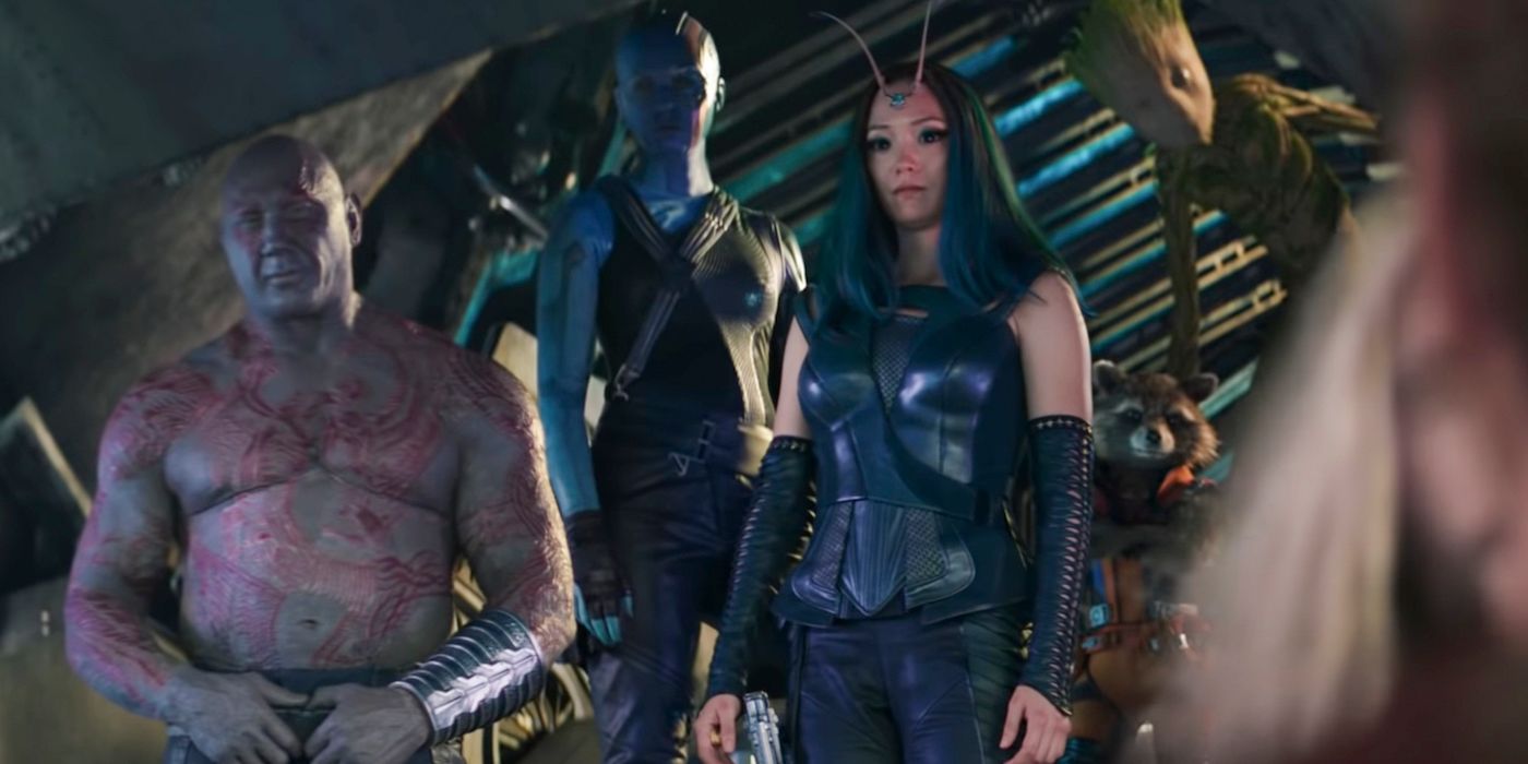 Drax, Mantis, Nebula, Rocket, and Groot in Thor: Lover and Thunder 