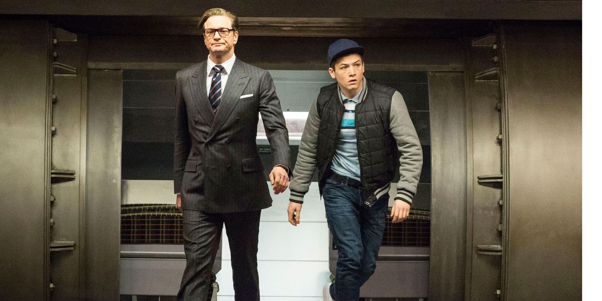 Eggsy and Galahad enter the Kingsman headquarters in Kingsman: The Secret Service