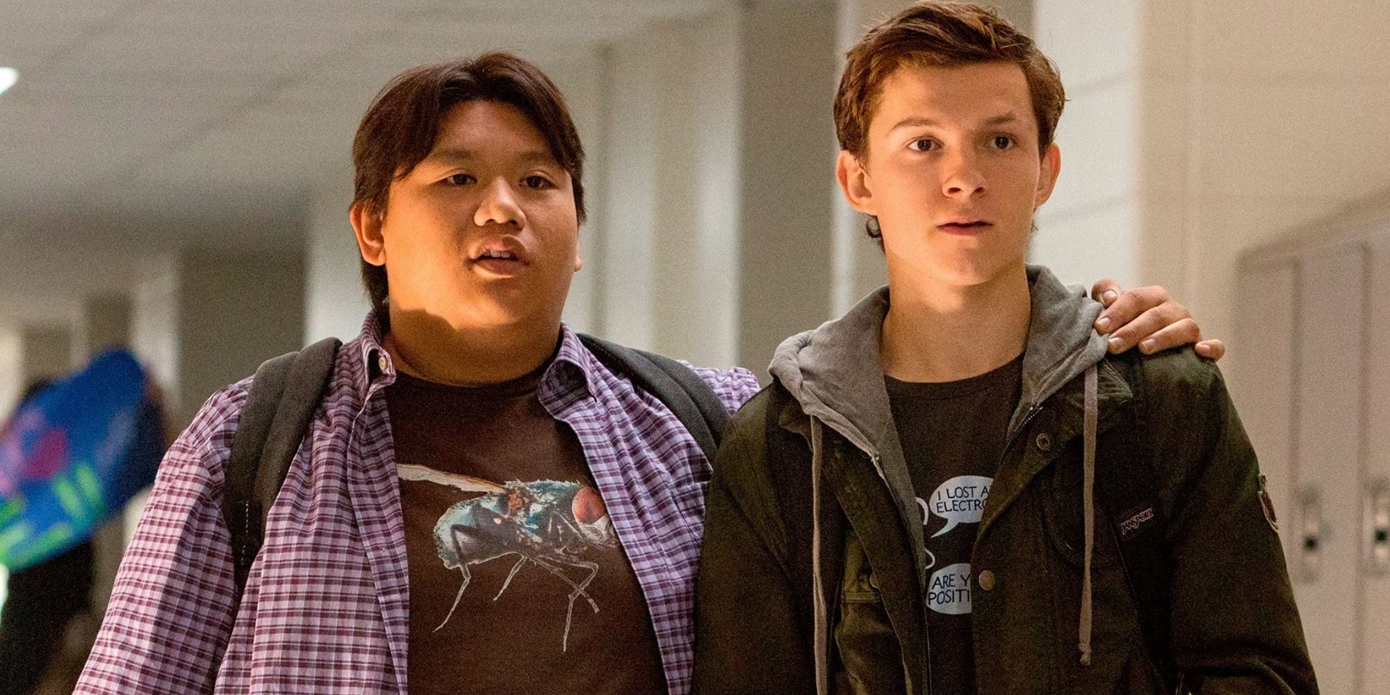 Ned Leeds (Jason Batalon) with Peter Parker (Tom Holland) in 'Spider-Man: Homecoming' (2017) 