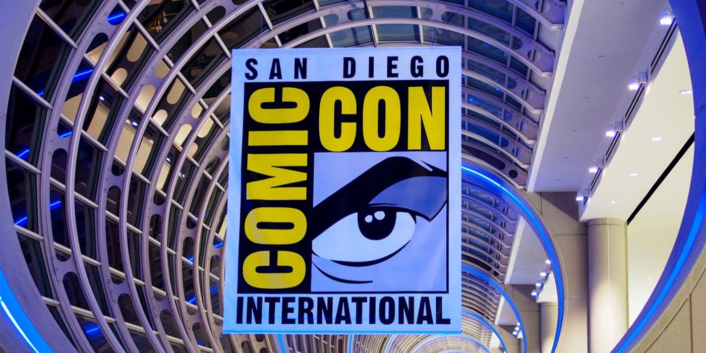 A banner featuring the San Diego Comic-Con logo