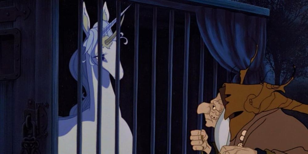 Mommy Fortuna talking to the imprisoned unicorn in The Last Unicorn