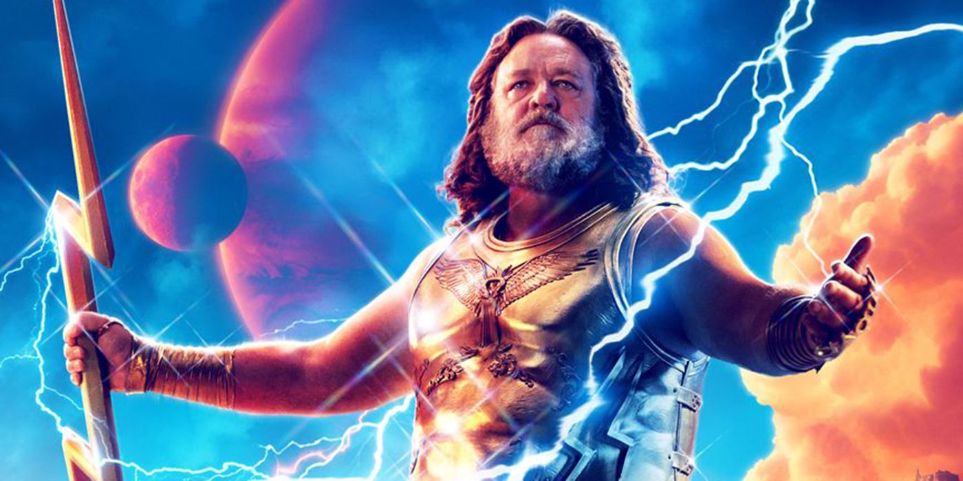 Affiche de Thor : Amour et Tonnerre représentant Zeus tenant son éclair tout en écartant le bras.