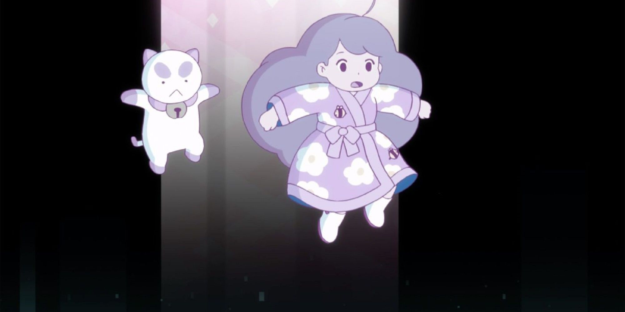Bee and Puppycat falling into outer space in Bee and Puppycat