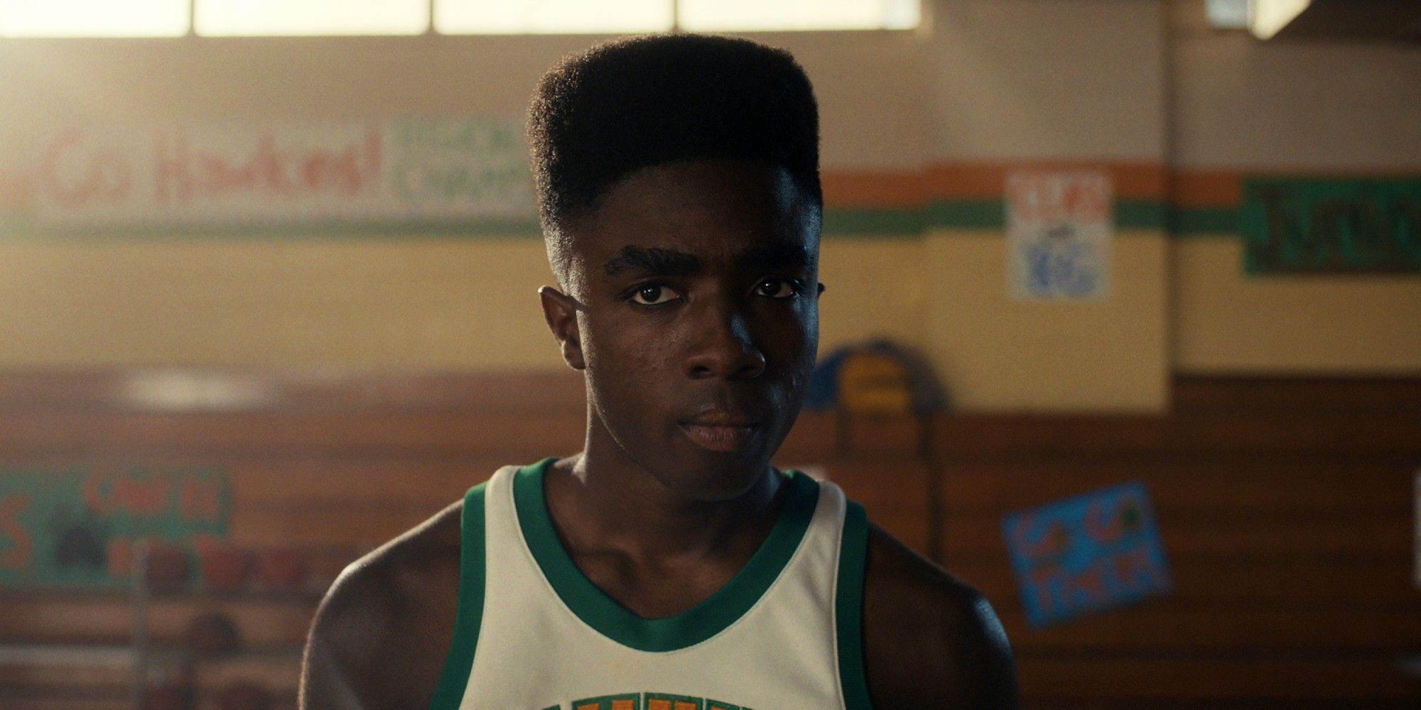 Lucas Sinclair portrayed by Caleb McLaughlin playing basketball