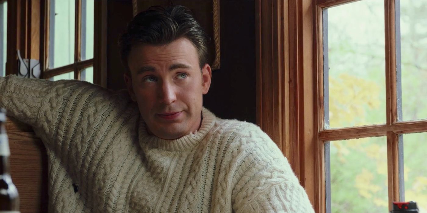 Chris Evans looking smug in a sweater in Knives Out. 