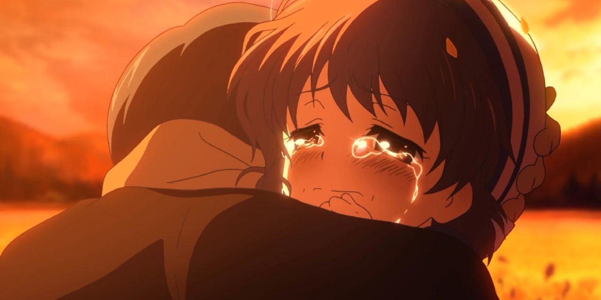 Tearful moment between characters in Clannad: After Story.