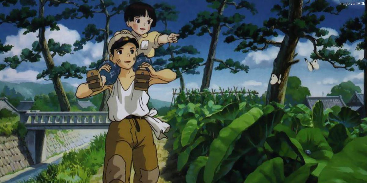 Setsuko on Seita's shoulders in Studio Ghibli's Grave of the Fireflies