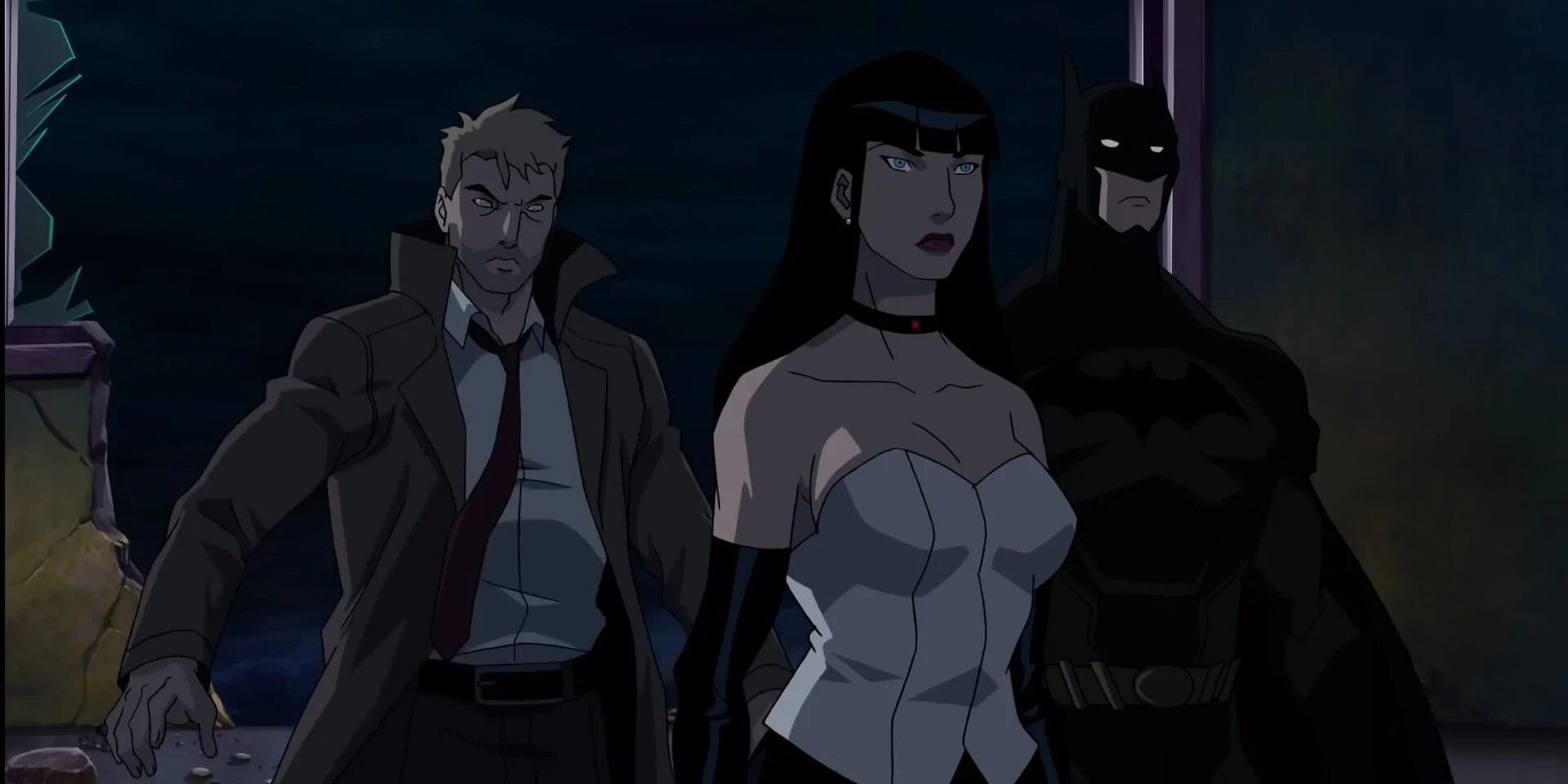 Matt Ryan as John Constantine, Camila Luddington as Zatanna, and Jason O'Mara as Batman in 'Justice League Dark'