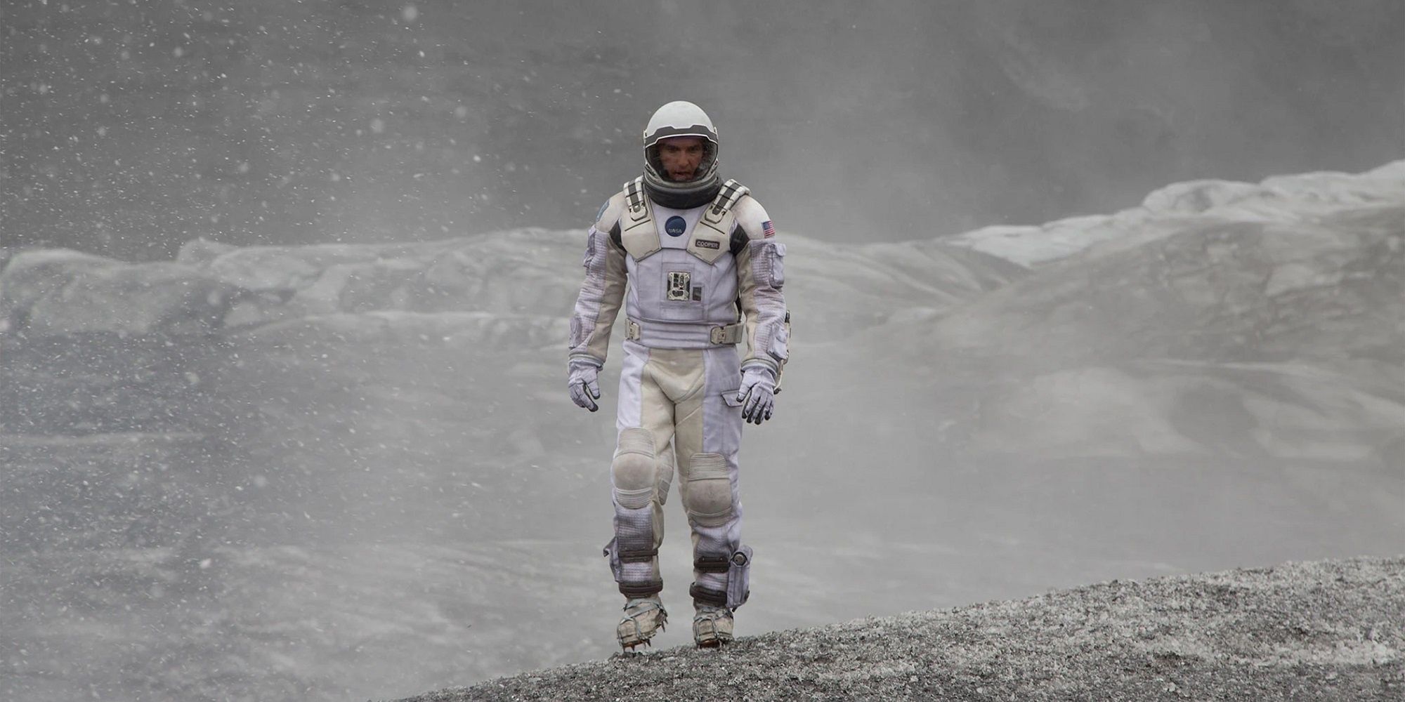 Cooper walking on the ice planet in Interstellar.